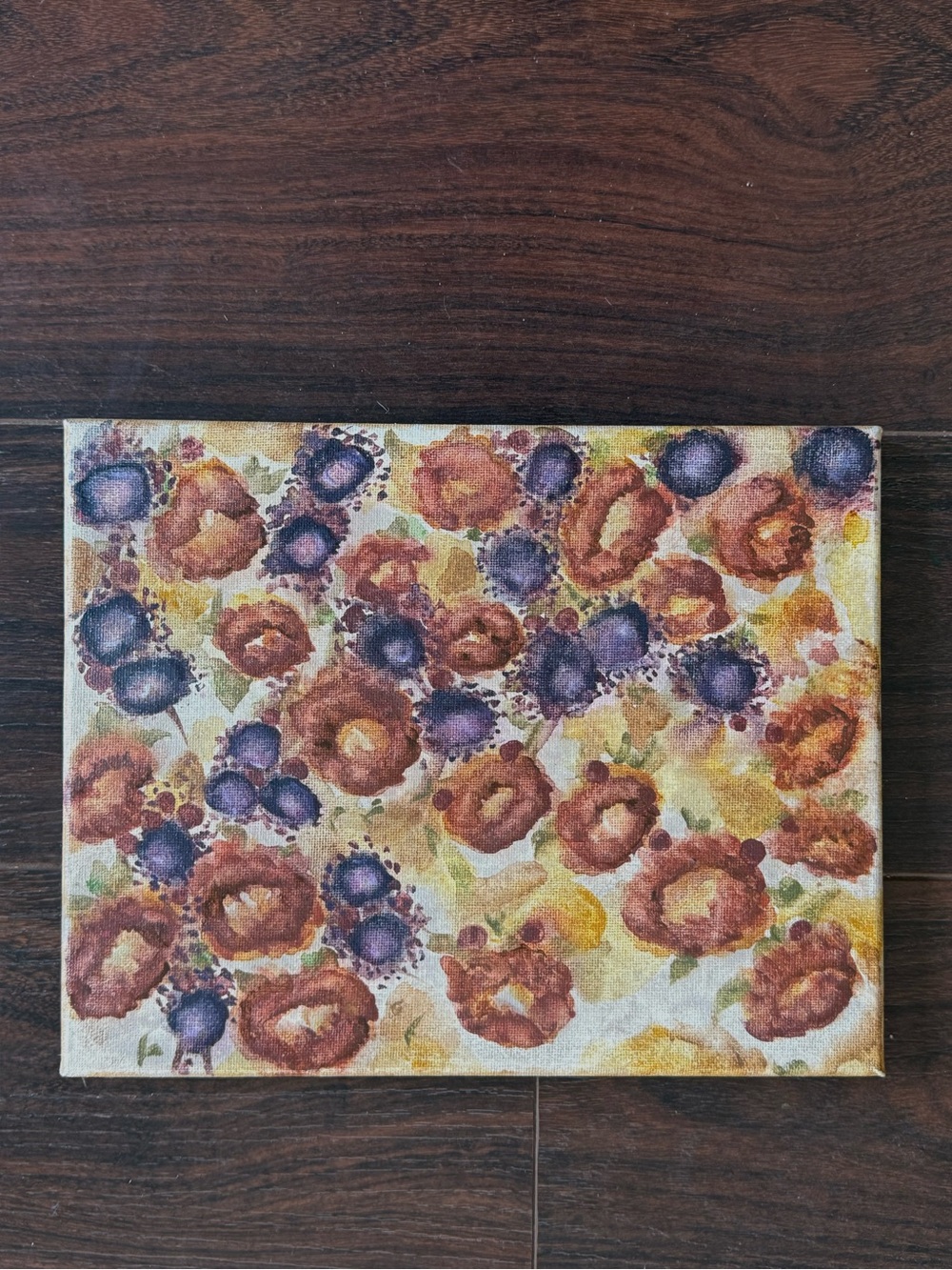 Floral Watercolor Canvas Art - Rust and Purple
